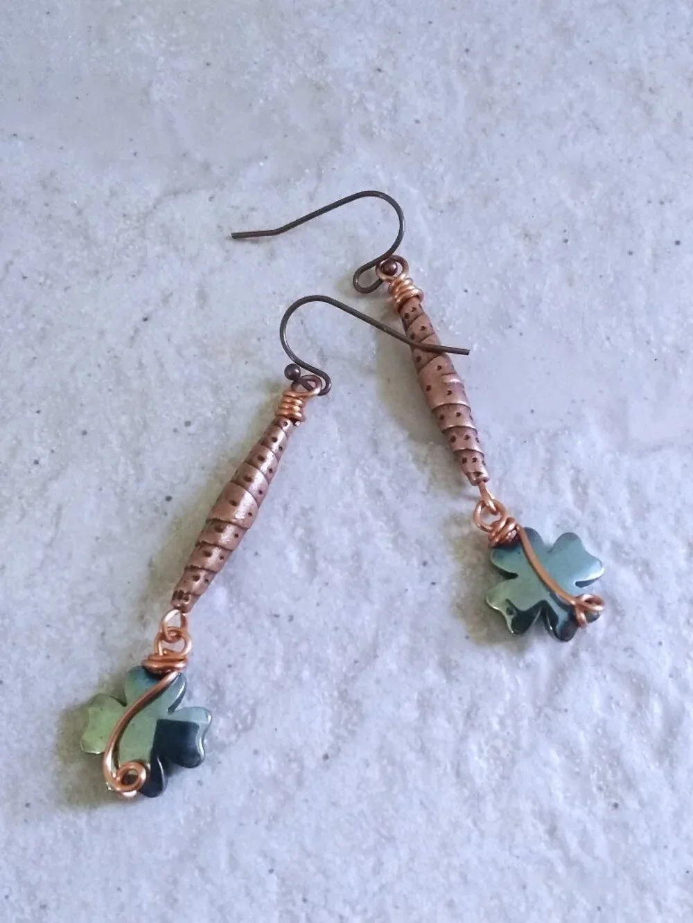 Handmade. WireWrapped. 4 Leaf Clover Dangle Earrings! Positive Vibes & Good Luck